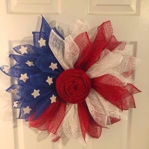 20 inch Americana Poly burlap wreath